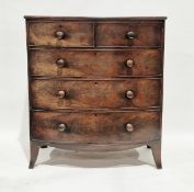 Large Victorian mahogany bowfronted chest of drawers, having two short over three long drawers, each