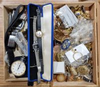 Quantity of gilt metal, costume jewellery and watches including Incabloc, Excelsior Park