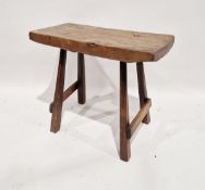 Oak topped rectangular stool/occasional table, the rustic plank top supported on later stained