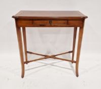 Burrwood veneer hall table with single drawer to the front and cross-section stretcher, 73cm high