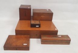 Collection of six various boxes including a square oak former canteen by Mappin & Webb, 39cm x