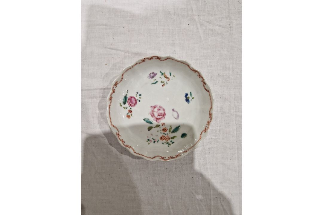 Late 18th century creamware two-handled sugar bowl and cover, perhaps Leeds, painted with rose and - Image 14 of 24