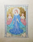 Kathleen M Day Watercolour drawing with gold 