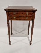 20th century burrwood veneer occasional unit with two drawers to the front, each with two brass