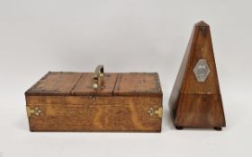 20th century French metronome by Maelzel Paquet, 23cm high, and a late Victorian brass-bound oak