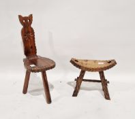 20th century folding spinning/stool, 86cm high and another similar stool (2)