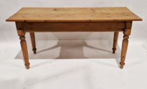 20th century pine dining table of rectangular form, 70cm high x 146cm wide x 57cm deep