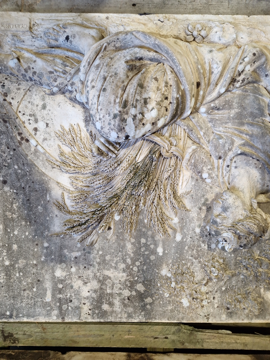 Pair of Coade stone, moulded relief panels, titled “Agriculture” and “Navigation” based on designs - Image 4 of 22