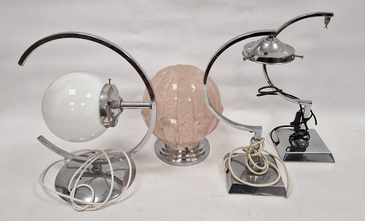 Four vintage chromed lamps, the first with opaque glass globe shade with concentric frame on domed - Image 2 of 2