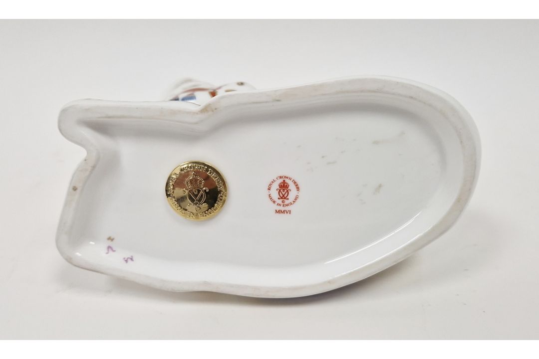 Royal Crown Derby bone china Imari pattern paperweight in the form of a recumbent donkey, printed - Image 2 of 2