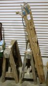 Vintage stepladder suitably splashed with paint and a pair of saw horses (3)