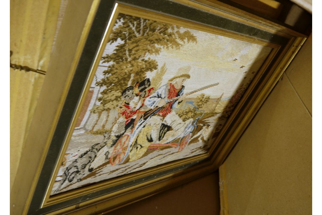 Assorted framed modern tapestries, a picture frame, various framed prints, a watercolour of a rustic - Image 8 of 9