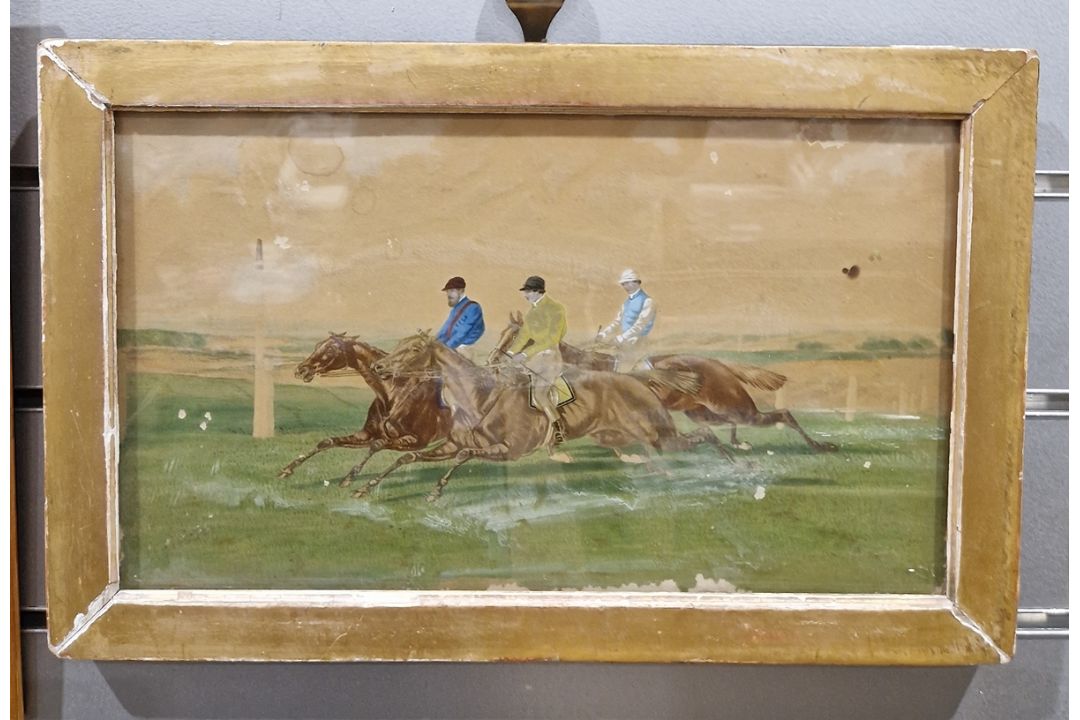 19th century school  Watercolour on print Horse racing scene, 36cm x 21cm