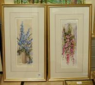 B Crowhurst Oils on canvas Still life vase of flowers to include iris, daffodils, daisies, lilies,