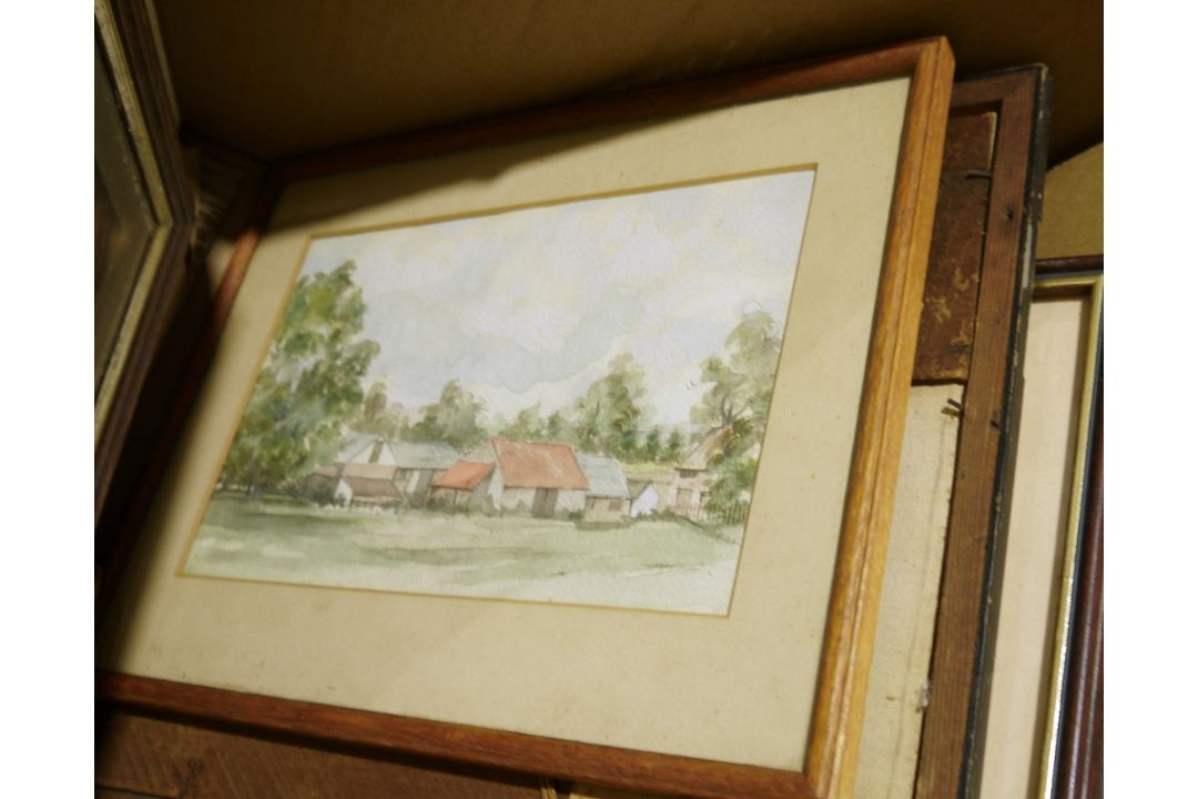 Assorted framed modern tapestries, a picture frame, various framed prints, a watercolour of a rustic - Image 5 of 9