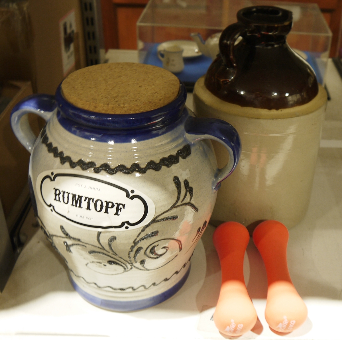 Rumtopf earthenware flagon, carved African ornaments, assorted ceramics, a pair of Crane exercise - Image 3 of 3