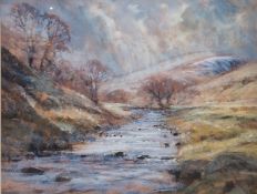 M Rushton Coloured drawing  Scene with pond, water lillies and a kingfisher, signed 'M Rushton