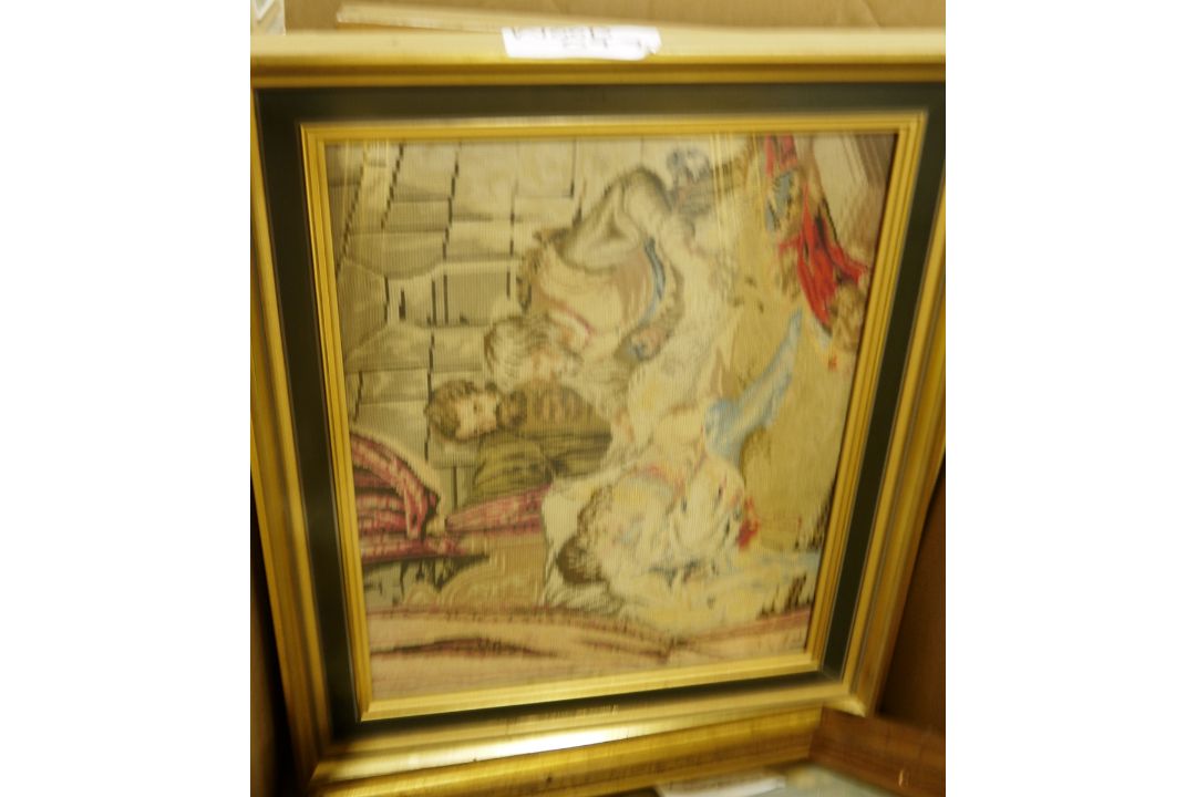 Assorted framed modern tapestries, a picture frame, various framed prints, a watercolour of a rustic - Image 9 of 9