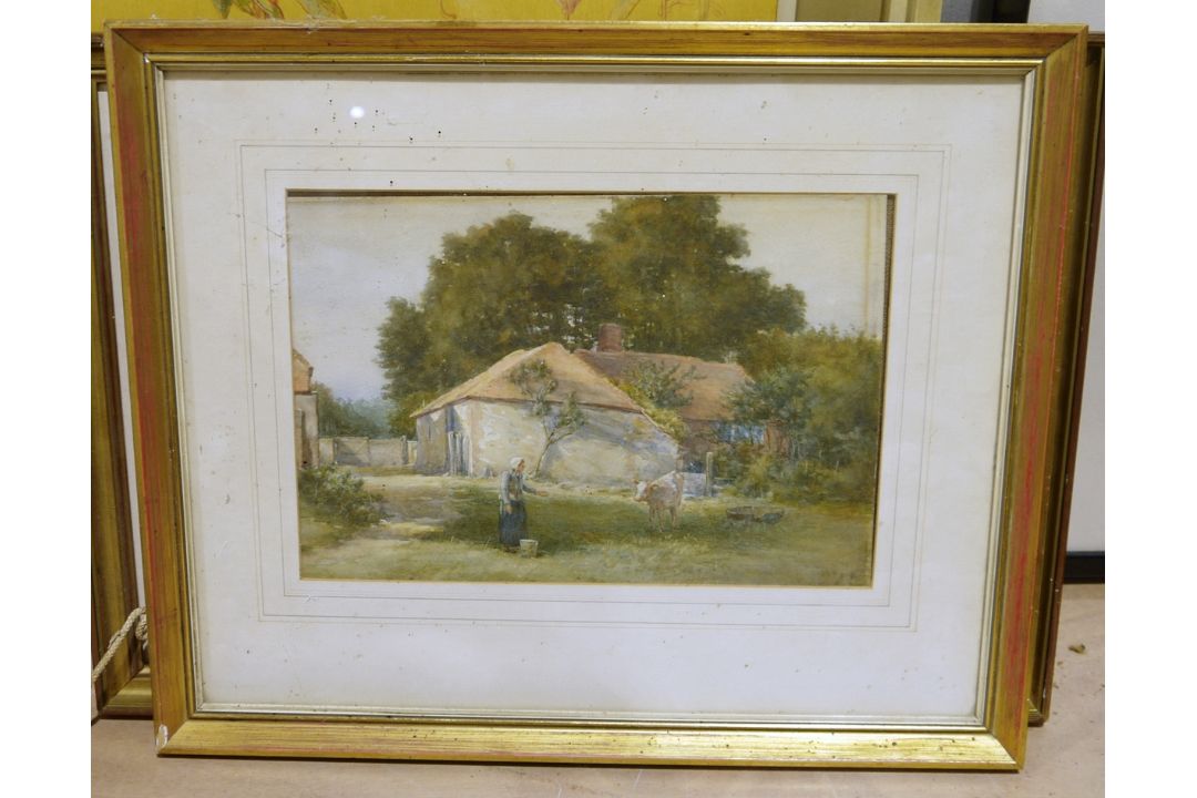 Assorted framed modern tapestries, a picture frame, various framed prints, a watercolour of a rustic - Image 2 of 9