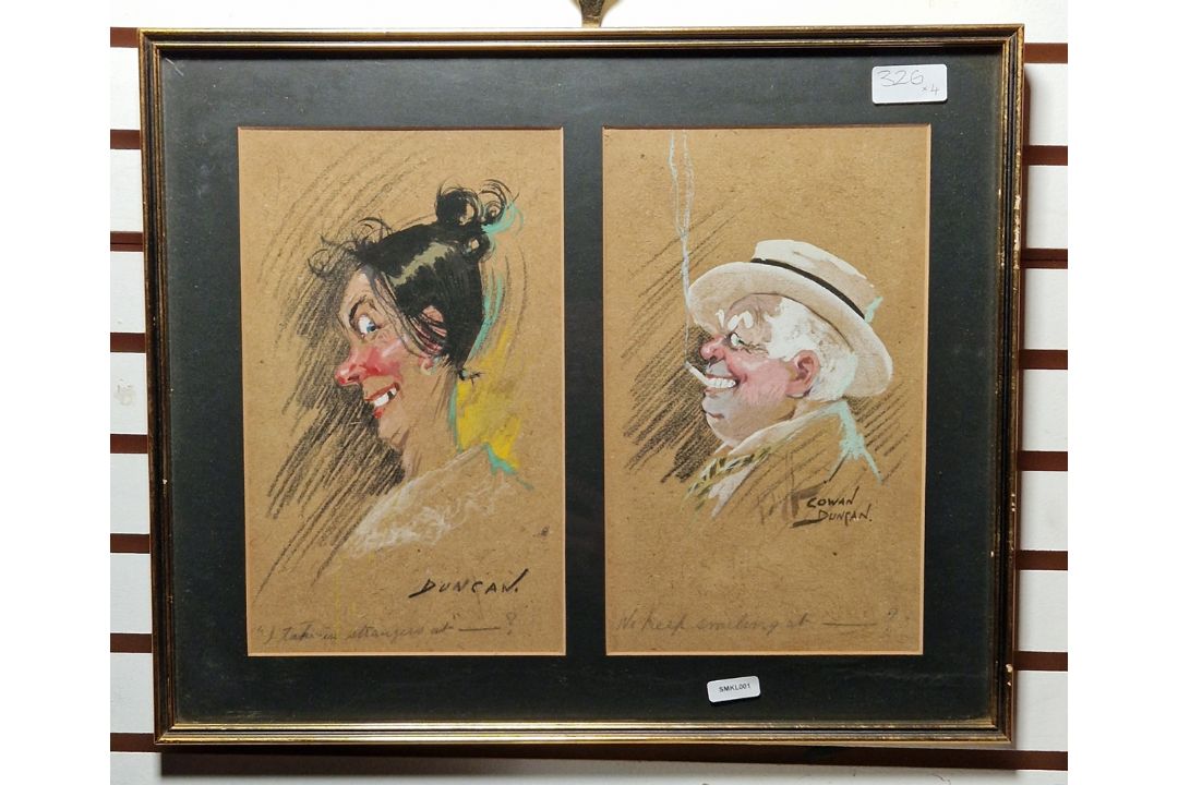 Cowan Duncan (20th century) Watercolour and gouache Six humorous character studies/portraits, - Image 4 of 5