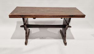 Circa 17th century Irish tavern table, the foldover top 141cm x 116cm (open), on trestle supports