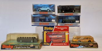 Quantity of boxed Dinky diecast vehicles to include 293 Swiss PTT bus, 283 single decker bus, 297