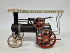 Mamod steam tractor with black painted body and cream canopy, 25cm long
