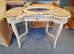 Modern limed oak dressing table with matching swing mirror, having a single drawer to front,