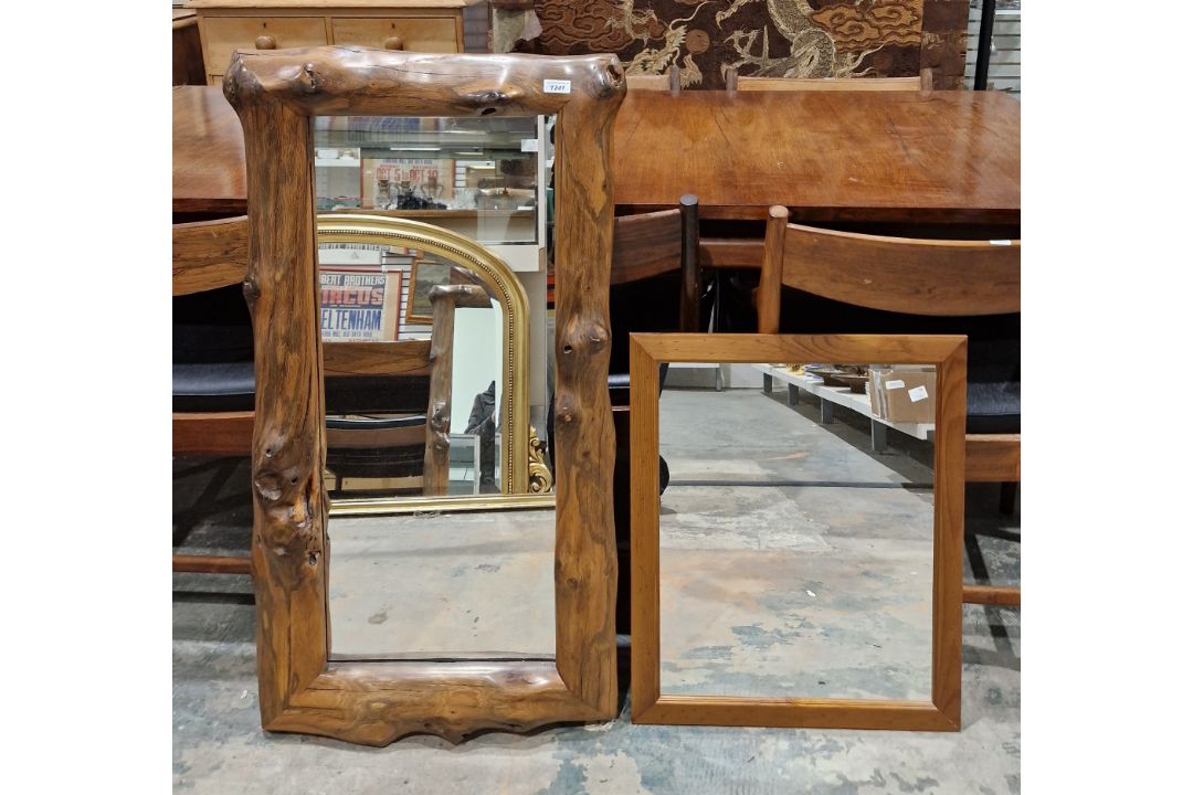 20th century rectangular wall mirror with reclaimed/driftwood frame, 101cm x 55cm together with a
