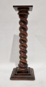 19th century mahogany jardiniere stand with barley twist column, square stepped plinth base with
