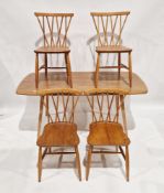 Mid-century Ercol Windsor 382 dining table, rounded rectangular elm top with contrasting beech