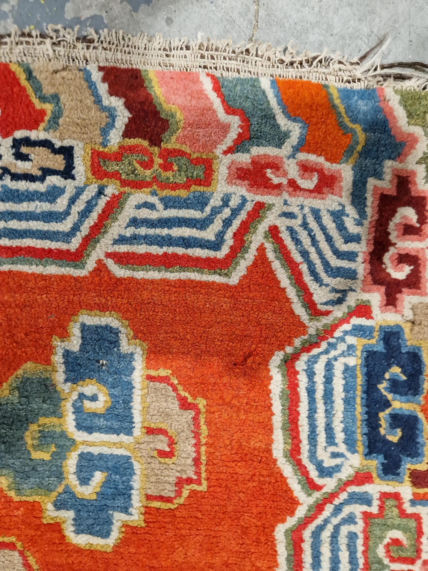 Pair of Chinese style rugs, possibly Tibetan, the central panel with two dragons chasing flaming - Image 60 of 88