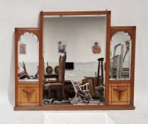 Early 20th century mahogany-framed overmantel mirror, the large central rectangular section