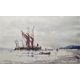 David Gapper (20th century) Watercolour Coastal scene with moored boats and figures on shoreline, - Image 1 of 4