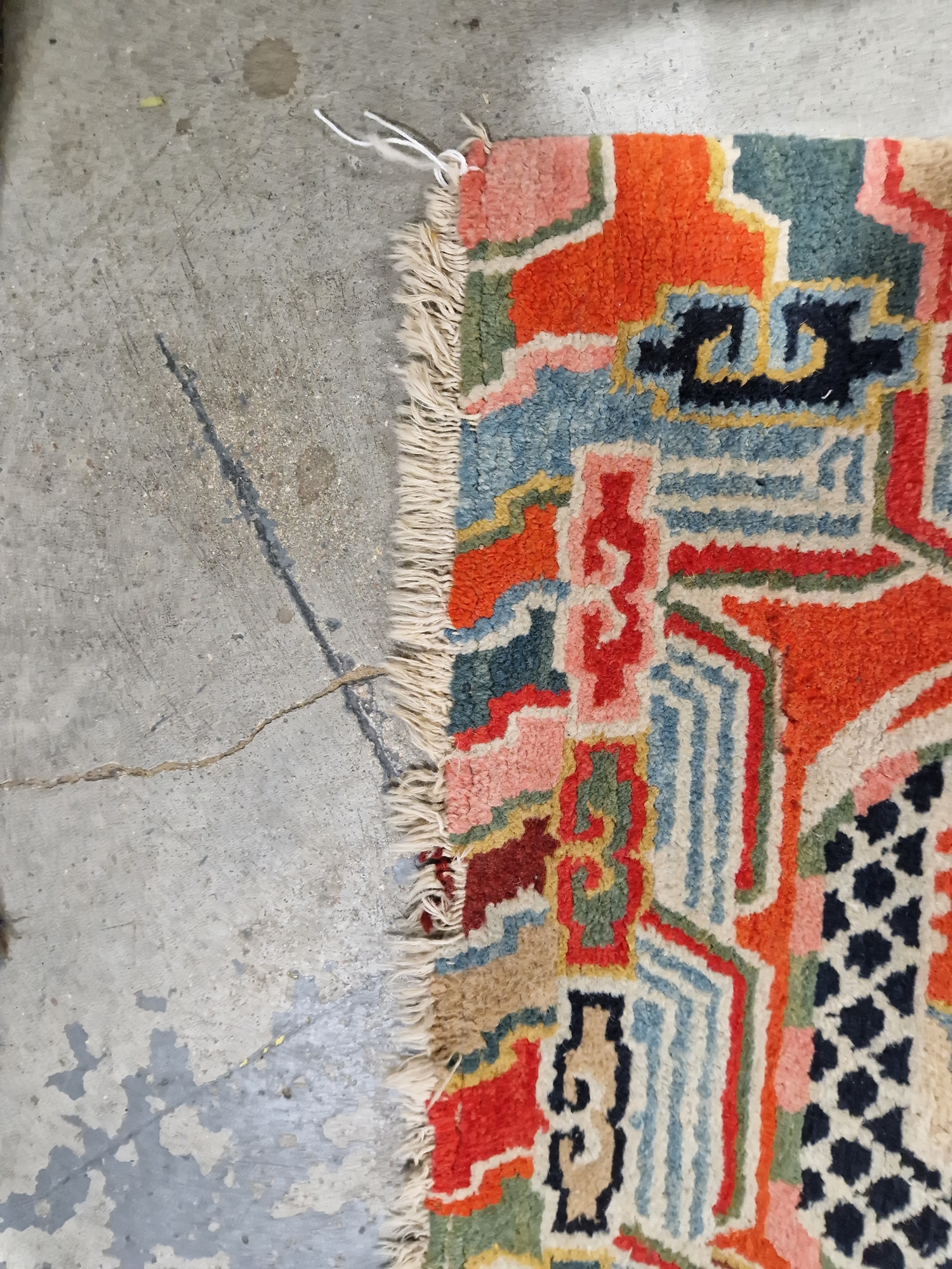 Pair of Chinese style rugs, possibly Tibetan, the central panel with two dragons chasing flaming - Image 30 of 88