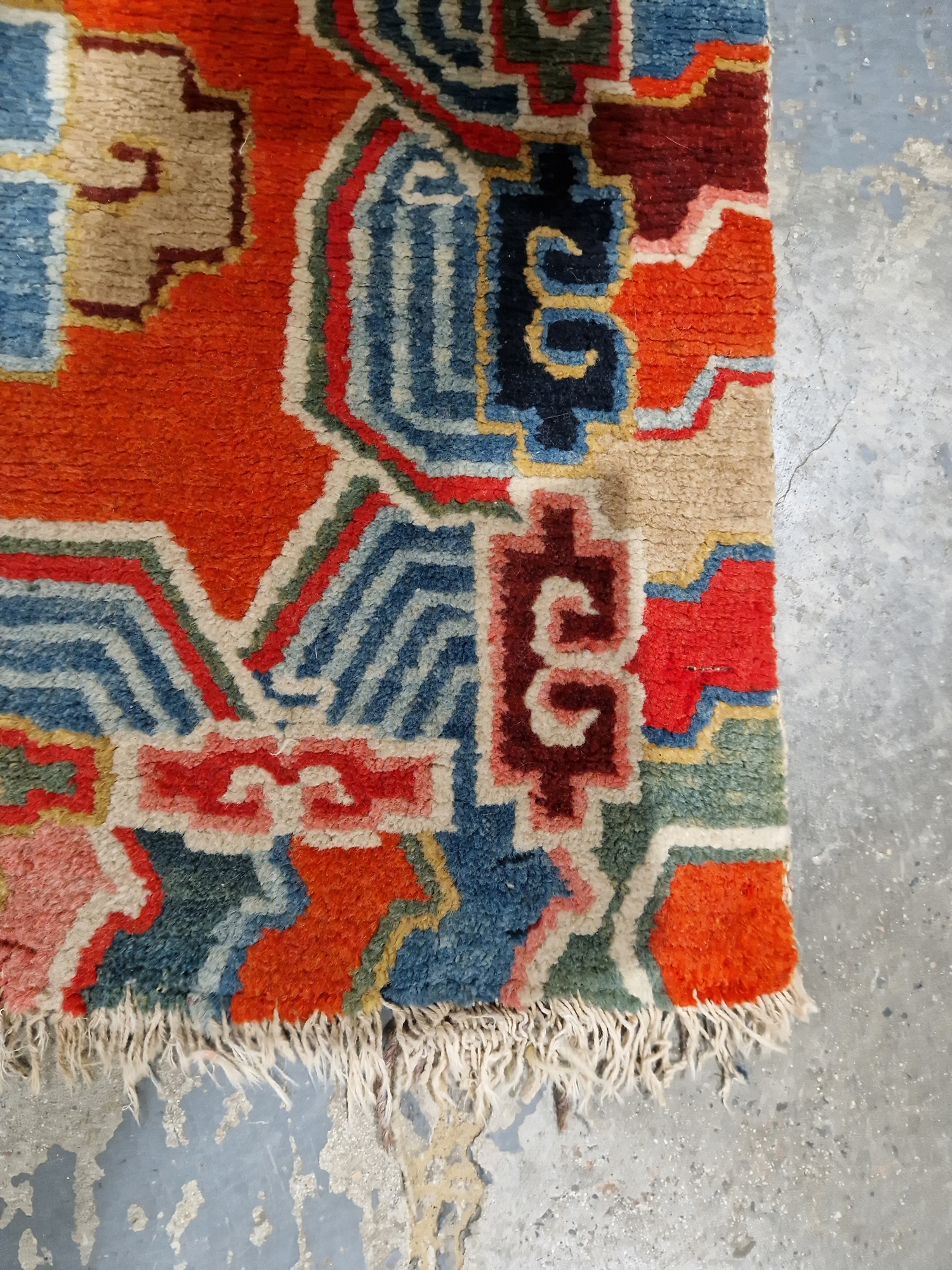 Pair of Chinese style rugs, possibly Tibetan, the central panel with two dragons chasing flaming - Image 80 of 88