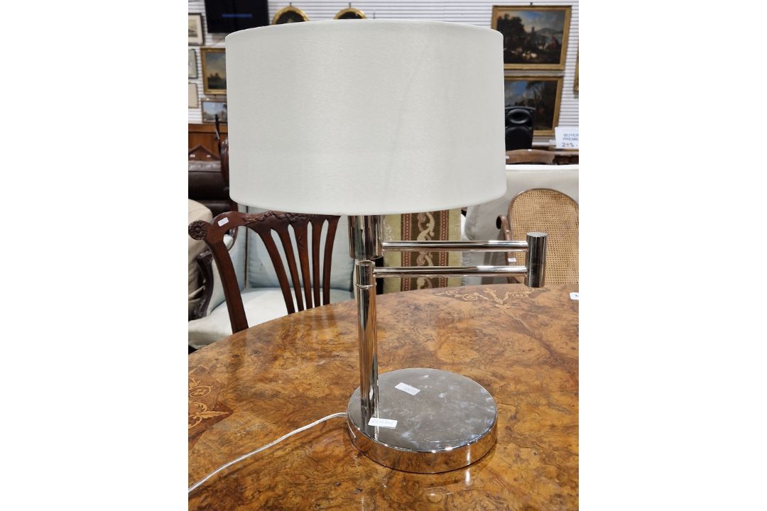 Contemporary Ralph Lauren chrome swing arm-style table lamp, model no. 164081, with original