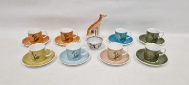 Mid-century Susie Cooper bone china part coffee service with flower motif, printed brown marks,