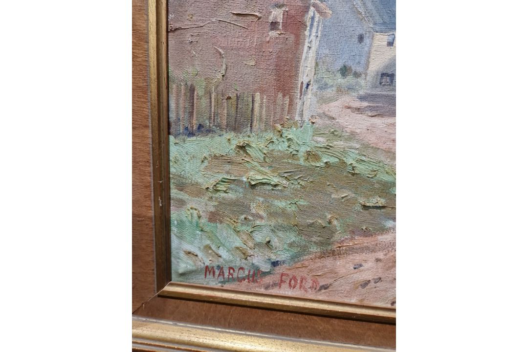 Marcus Ford  Oil on canvas "Folkton - Yorks", street scene, signed and titled verso, 49.5cm x - Image 6 of 18