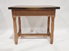 20th century pine dining/breakfast table of rectangular form with brass mounts to the edges, 78cm