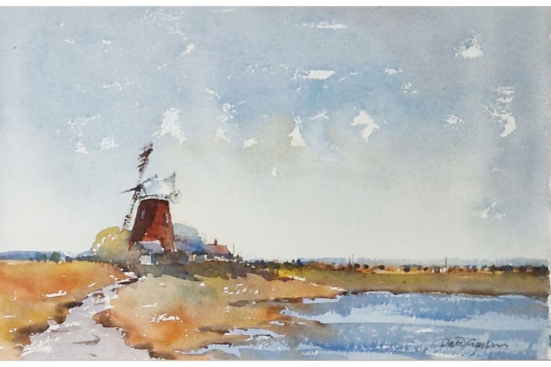 David Gapper (20th century) Watercolour Coastal scene with moored boats and figures on shoreline, - Image 2 of 4