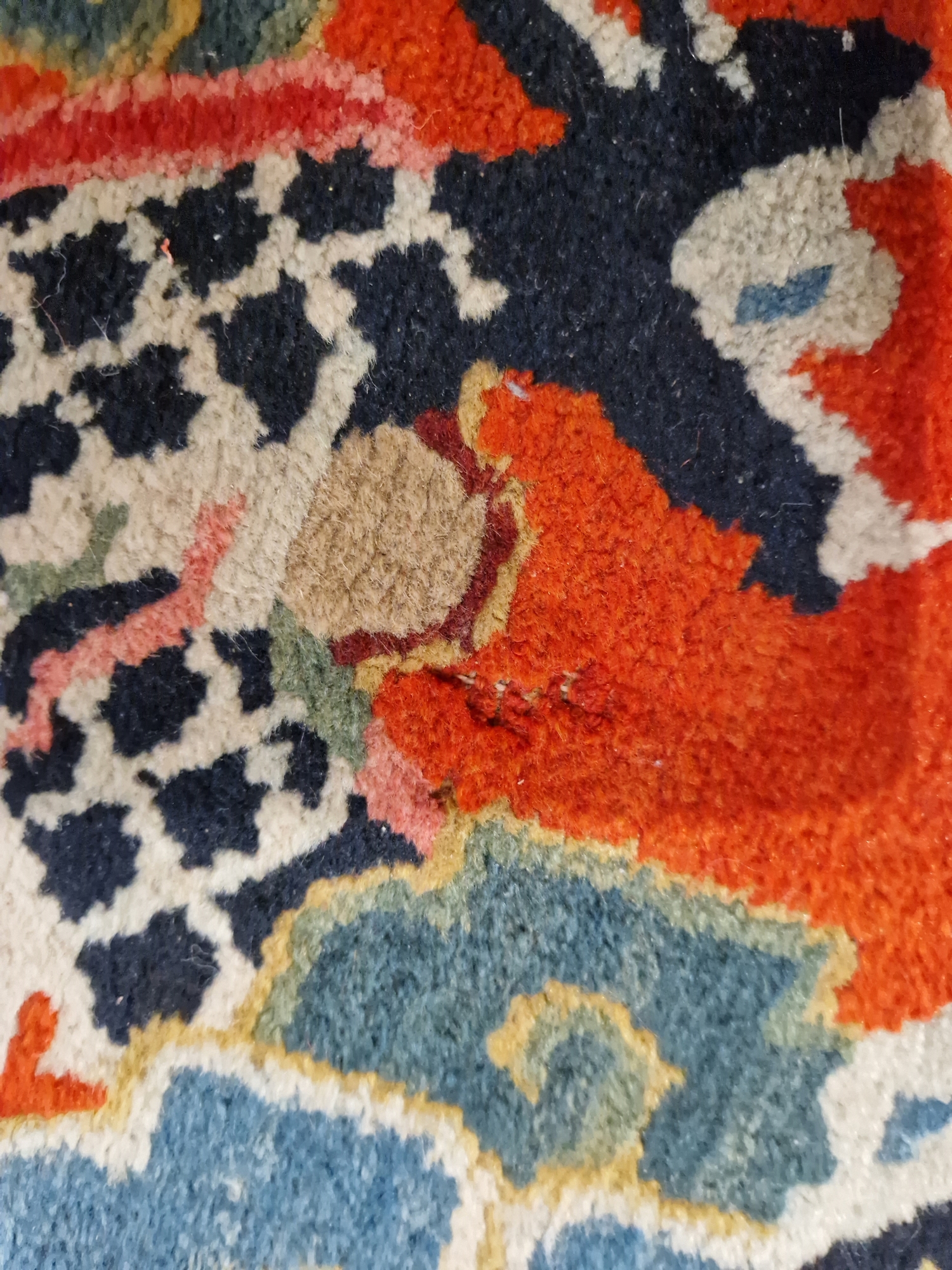Pair of Chinese style rugs, possibly Tibetan, the central panel with two dragons chasing flaming - Image 40 of 88