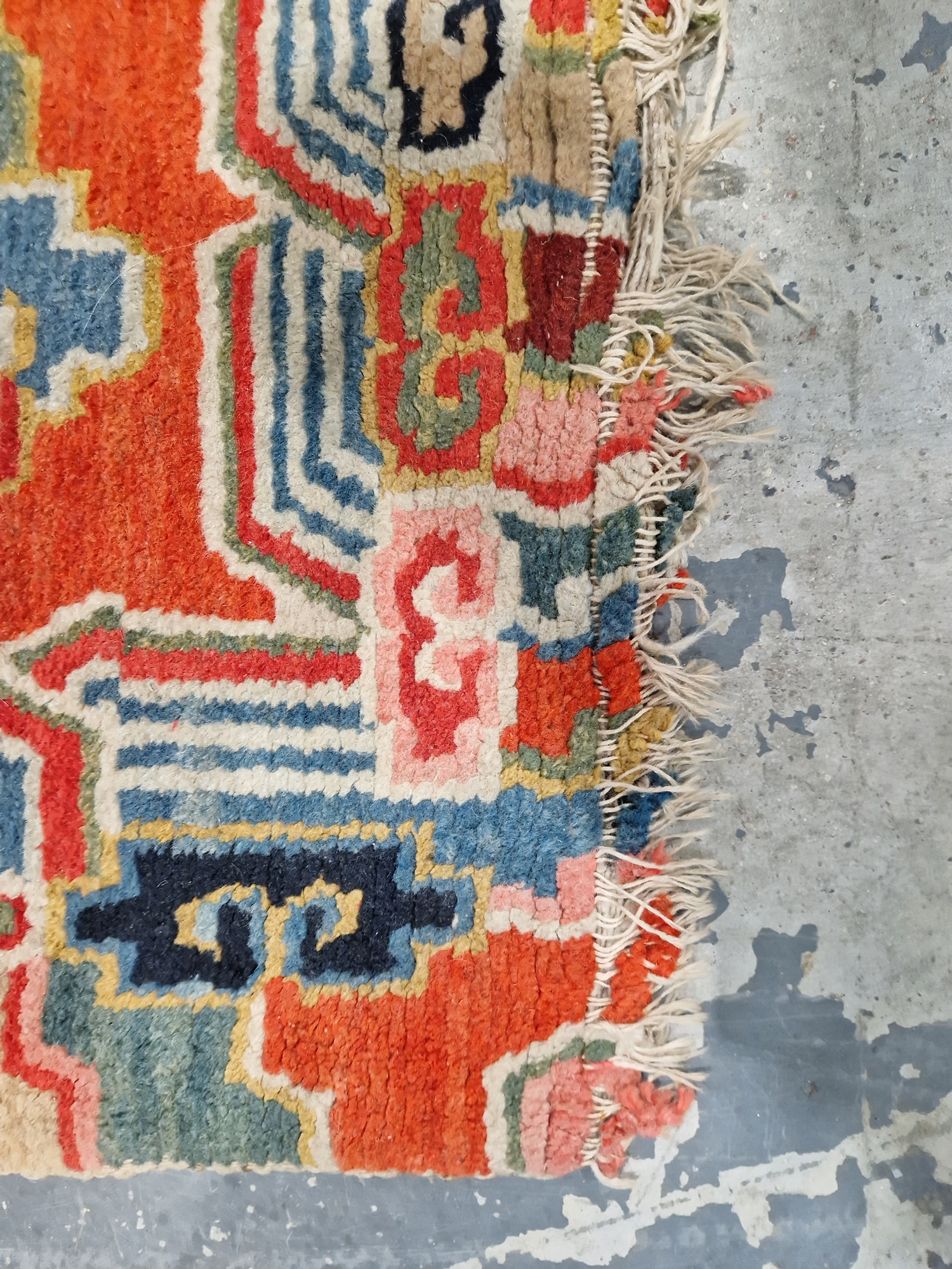 Pair of Chinese style rugs, possibly Tibetan, the central panel with two dragons chasing flaming - Image 23 of 88