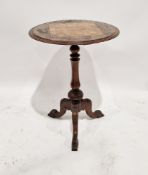 Victorian mahogany chess table of circular form, with inlaid chessboard to top, amongst scrolling