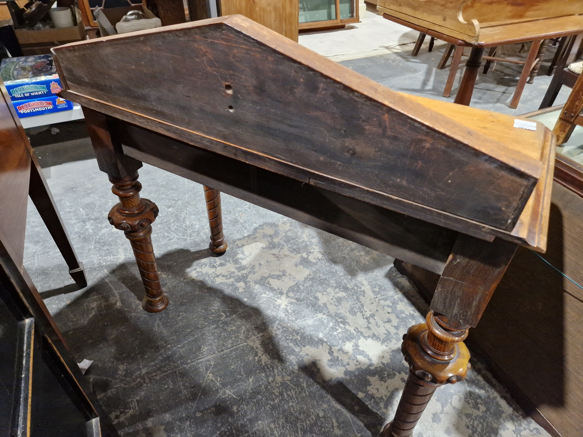 Late 19th/early 20th century oak Gothic style hall table with single drawer to one side, raised on - Image 18 of 19