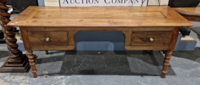 19th century oak and fruitwood clerk's desk, the central arched recess flanked by single drawers,