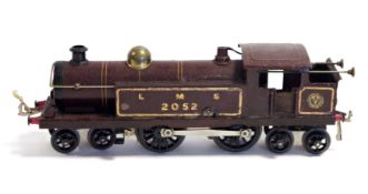 Hornby clockwork O'' gauge 4-4-4 tank engine number 2052 in LMS maroon livery