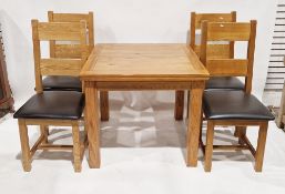 Contemporary oak extending dining table, 78cm high x 90cm wide x 90cm deep, and a set of six similar