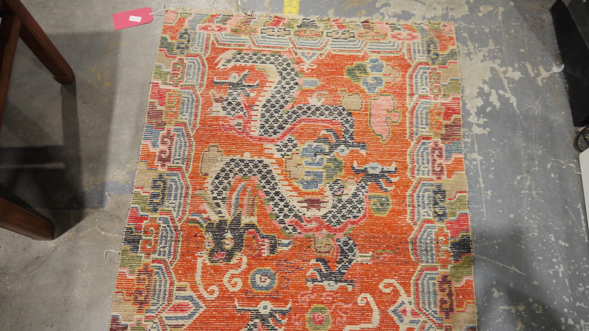 Pair of Chinese style rugs, possibly Tibetan, the central panel with two dragons chasing flaming - Image 3 of 88