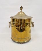 LOT WITHDRAWN Late Victorian/Edwardian brass coal bucket, cover and liner, the cover with stamped